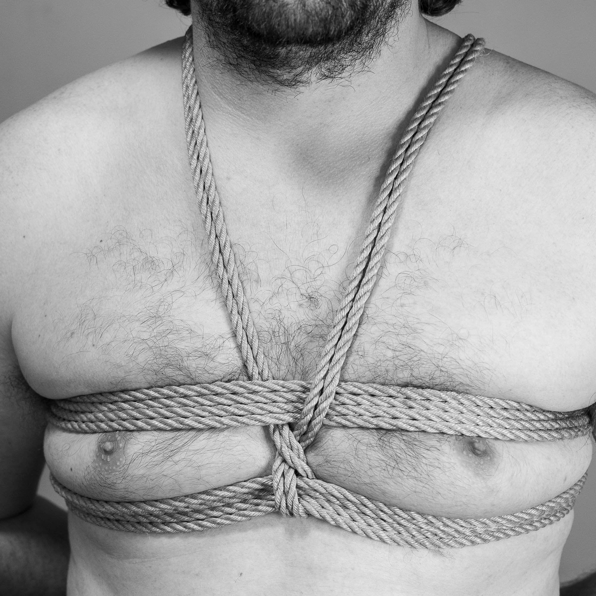 Shibari rope tutorial Shinju Chest Harness: Yellow Jute Rope