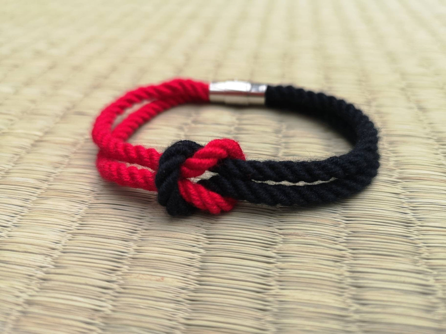 Black and Red shibari knot bamboo bracelet - RebornRopes