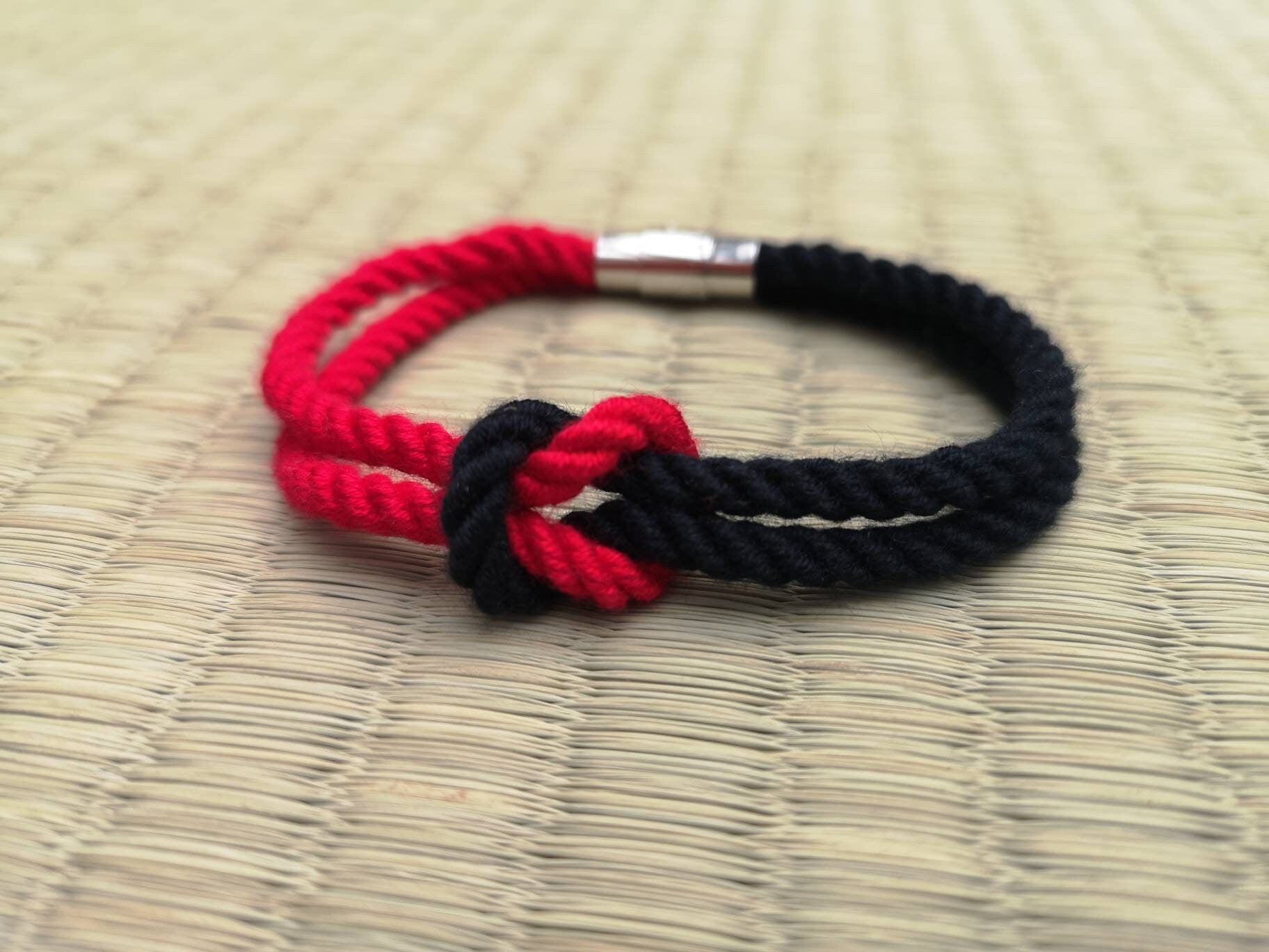 Black and Red shibari knot bamboo bracelet - RebornRopes