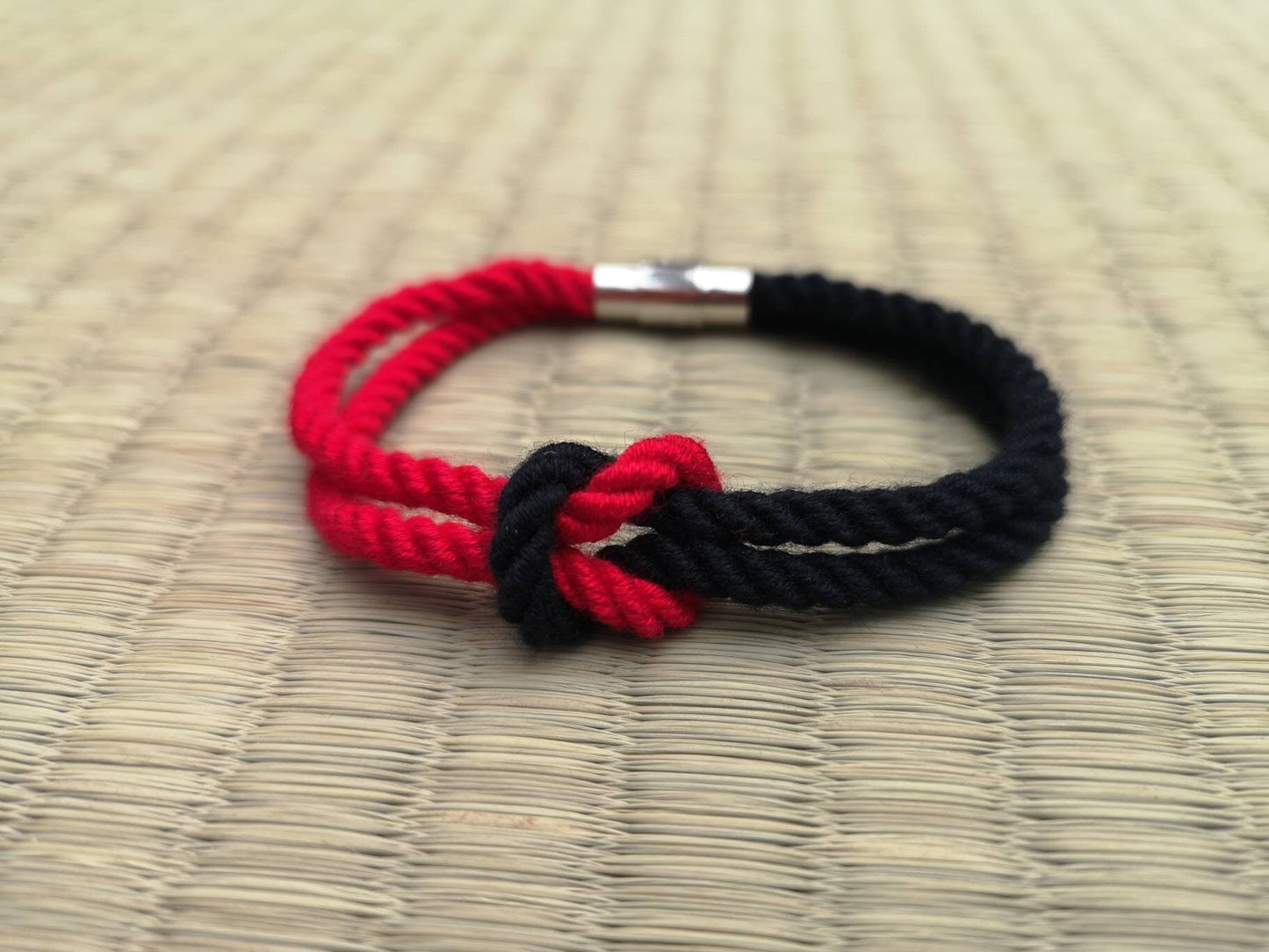 Black and Red shibari knot bamboo bracelet - RebornRopes