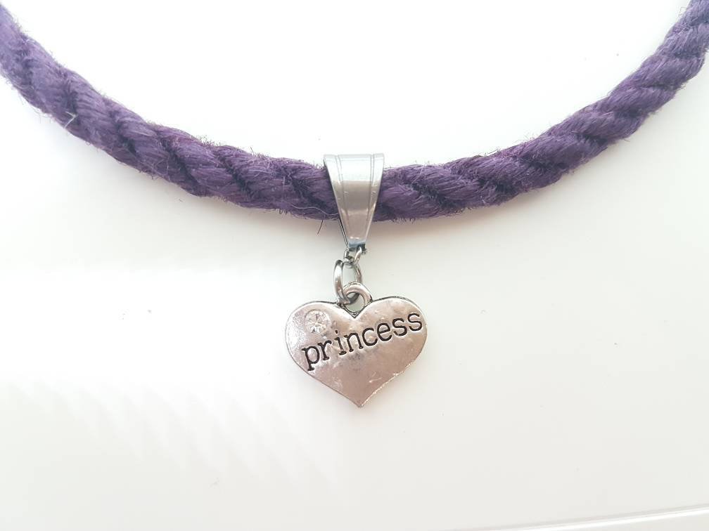 Discreet rope day collar with princess charm - RebornRopes