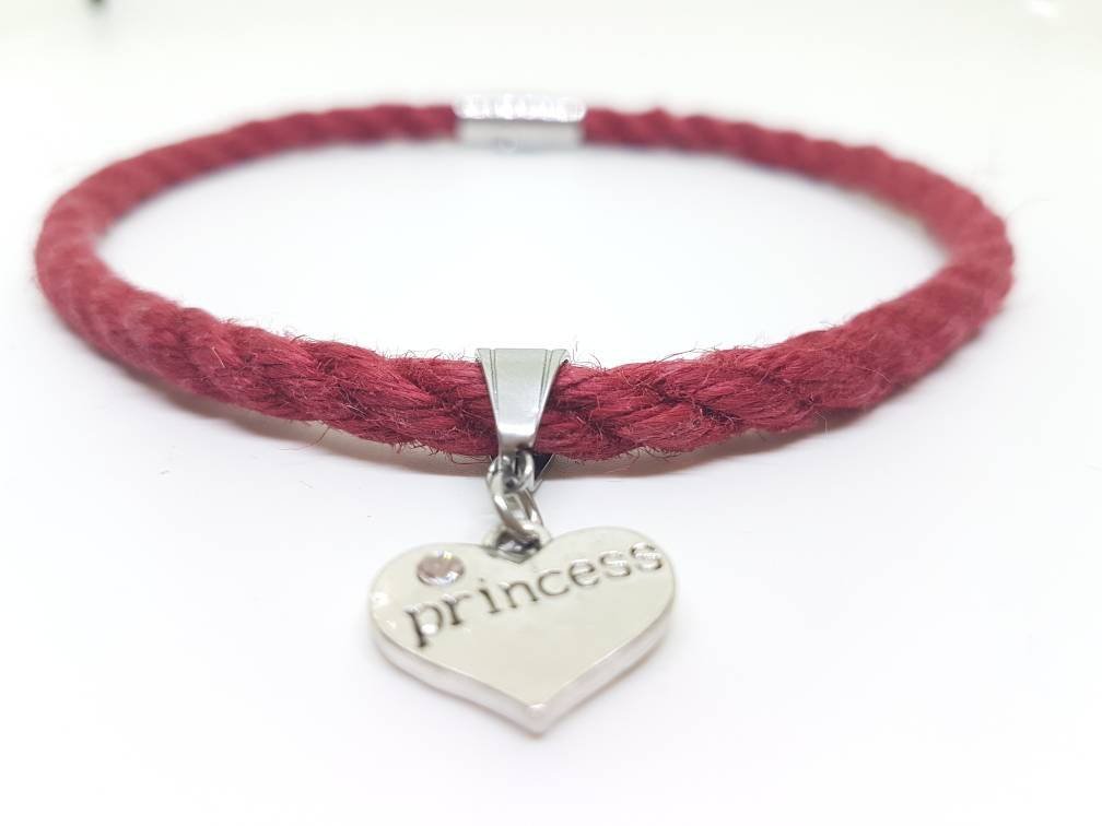 Discreet rope day collar with princess charm - RebornRopes