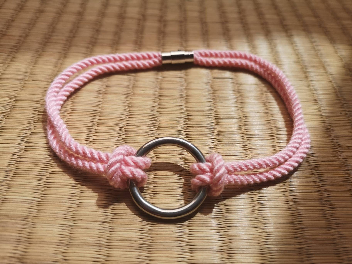 O - Ring collar made with Bamboo shibari rope. - RebornRopes