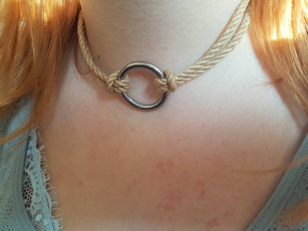 O - Ring collar made with Bamboo shibari rope. - RebornRopes