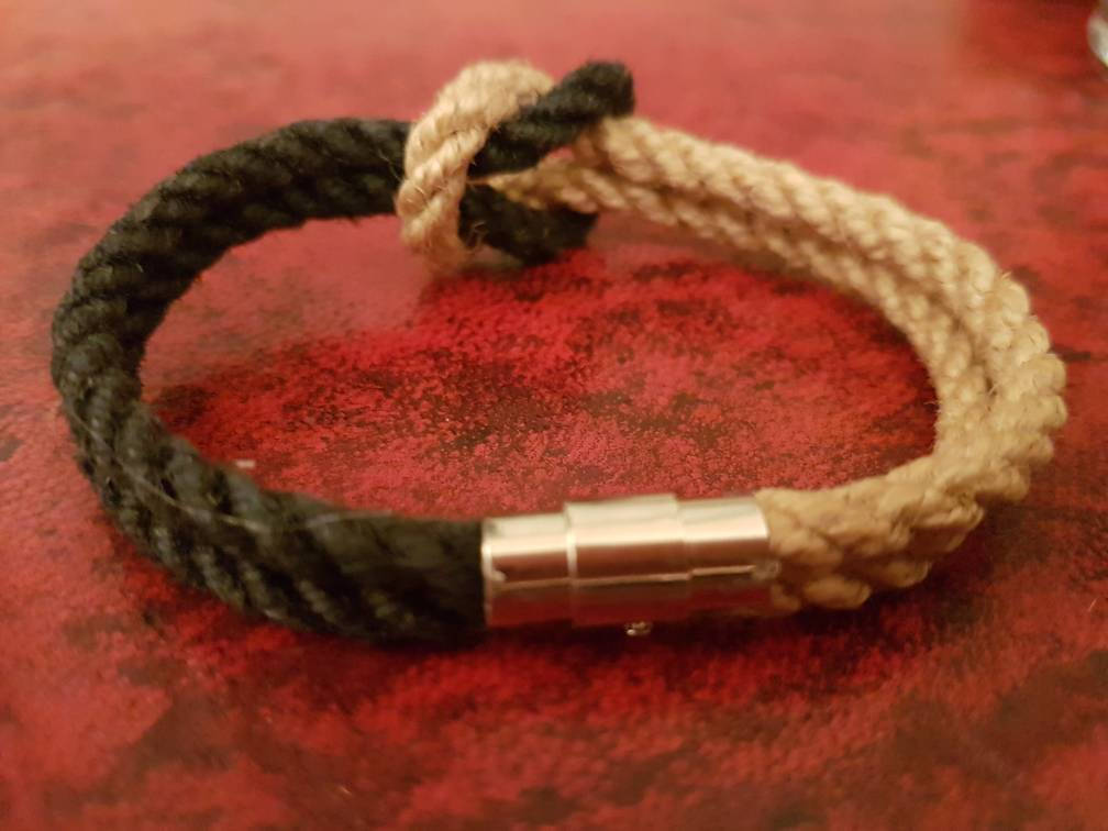 Rope bracelet ying yang made with jute Shibari rope - RebornRopes