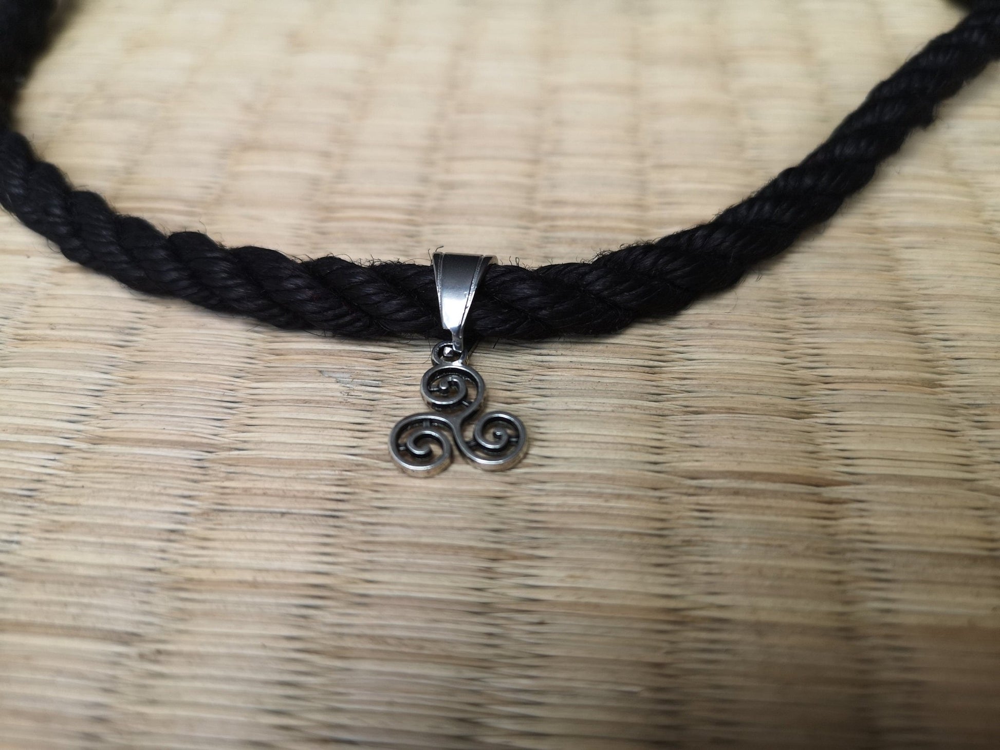 Triskelion charm collar made with Jute rope - RebornRopes