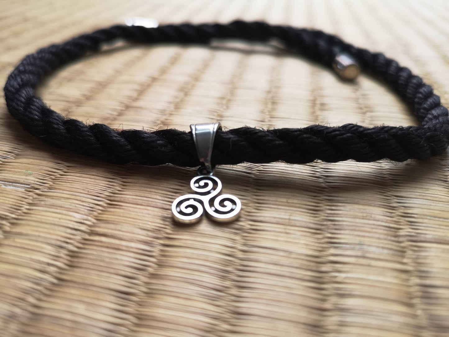 Triskelion charm collar made with Jute rope - RebornRopes